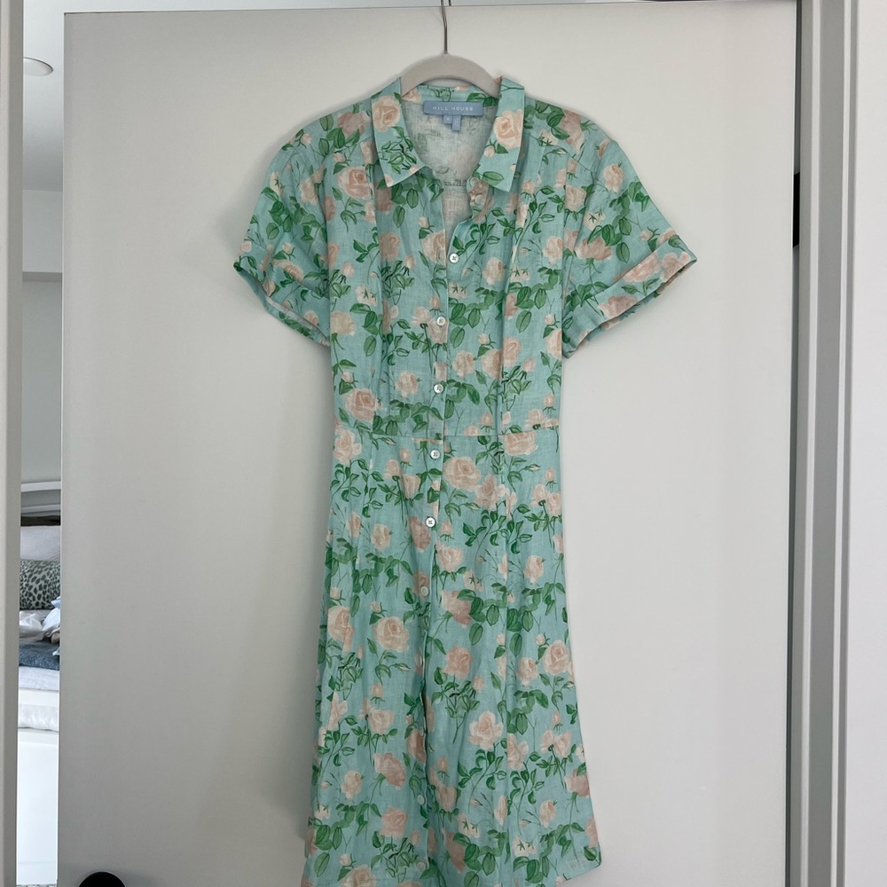 Hill House Green Linen Mini Sundress